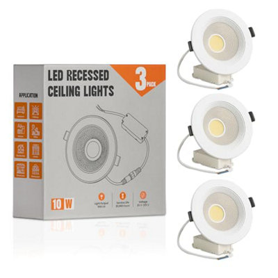 Led Recessed Ceiling Spotlights Pack Of 3 10W Cool White 6000K Slim Dimmable Adjustable Downlights from B&Q