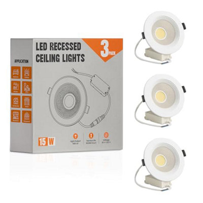  - Led Recessed Ceiling Downlights Pack Of 3 15W Cool White 6000K Slim Dimmable Adjustable Spotlights