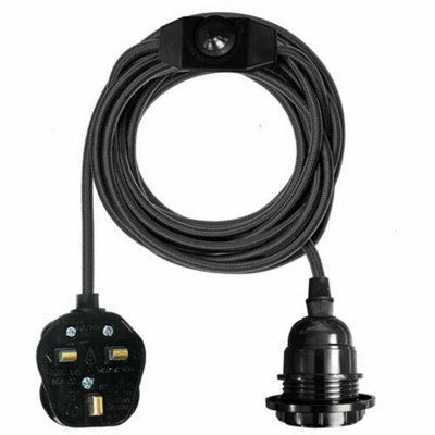  - Ledsone Ceiling Pendant Lighting Fitting E27 Lamp Holder 2M Fabric Cable 3 Pin Plug With Dimmer Switch (Black)