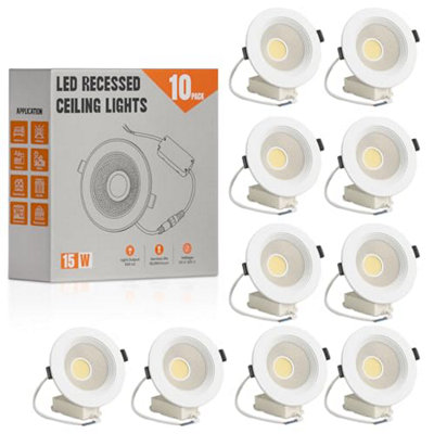  - Led Recessed Ceiling Downlights Pack Of 10 15W Cool White 6000K Slim Dimmable Adjustable Ip65