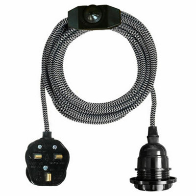  - Ledsone Ceiling Pendant Lighting Fitting E27 Lamp Holder Hanging 2M Fabric Cable 3 Pin Plug With Dimmer Switch Black & White