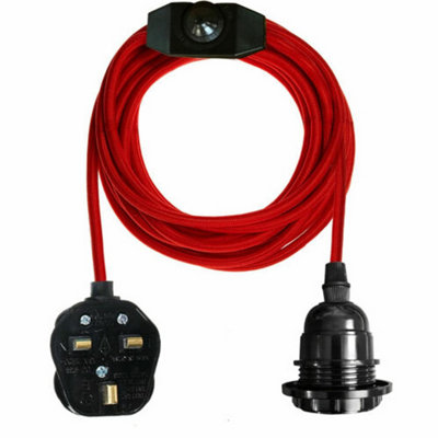  - Ledsone Ceiling Pendant Lighting Fitting E27 Lamp Holder 2M Fabric Cable 3 Pin Plug In Pendant With Dimmer Switch (Red)