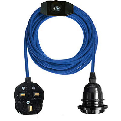  - Plug In Pendant Light Fitting Kit E27 Lamp Holder With Switch Suspended Switch 2M Fabric Cable Plug In Dimmer Switch (Blue)
