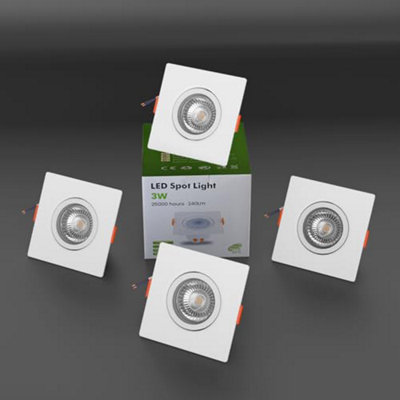  - 3W Square Led Recessed Ceiling Downlight Cool White 6000K Slim Dimmable Adjustable Spotlight