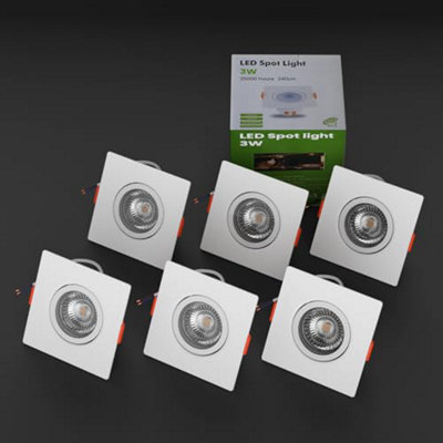  - 3W Square Led Recessed Ceiling Downlight Cool White 6000K Slim Dimmable Adjustable Spotlight