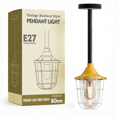 Conduit Pendant Light Kit Industrial Farmhouse Black Steel E27 Yellow Cage Fitting Ceiling Fixture 50Cm Length from B&Q