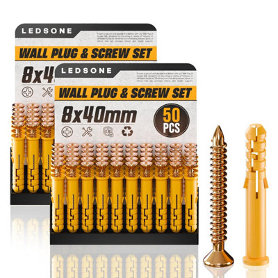 100Pcs Screws Wall Plugs Set 8 X 40mm (2 X 50Pcs) Strong Wall Fixing Set Masonry Anchors Diy from B&Q