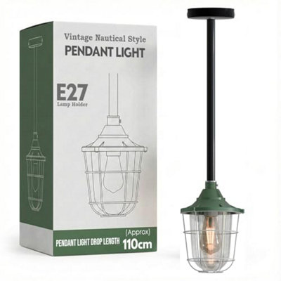 Conduit Pendant Light Kit Industrial Farmhouse Black Steel E27 Green Cage Fitting Ceiling Fixture 50Cm Length Without Bulb from B&Q