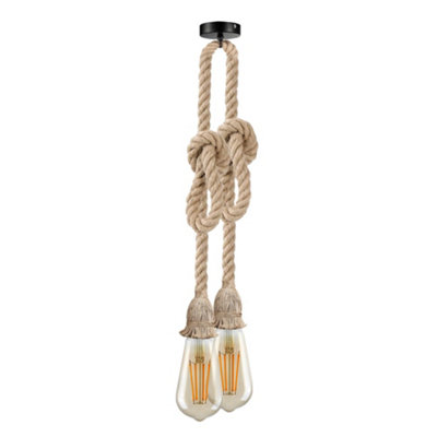 Double Rope Pendant Lighting Jute Rope 3M Pendant Light Manila Hemp Rope 2 Lights Rope Chandelier Farmhouse Pendant Lighting from B&Q