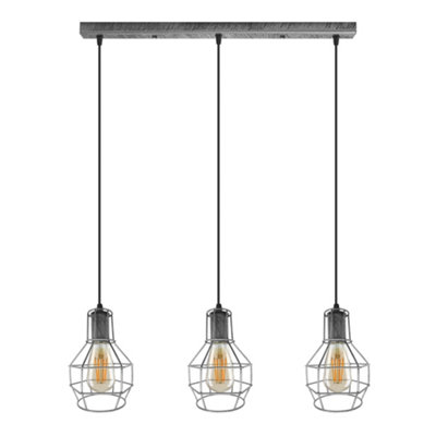  - Industrial Pendant Lighting E27 Base Edison Metal Caged Vintage Hanging Pendant 3-Lights Rustic Pendant Light Fixture
