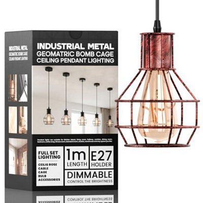 - Cage Pendant Ceiling Light,adjustable Hanging Ceiling LightsRustic Red Wire Lampshade For Kitchen Bedroom Bar Cafe Hallway