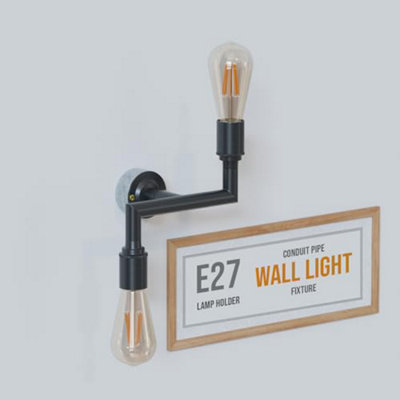 Industrial Wall Lights Metal 20mm Conduit Pipe Modern Dual Bulb Design Wall Scone E27 Lamp Holder Fitting Wall Scone Fixture from B&Q