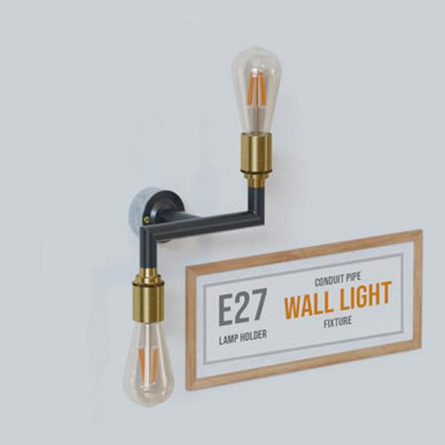 Industrial Wall Lights 20mm Conduit Pipe Modern E27 Base Lamp Holder Fitting Wall Scone Fixture With Bulbs from B&Q