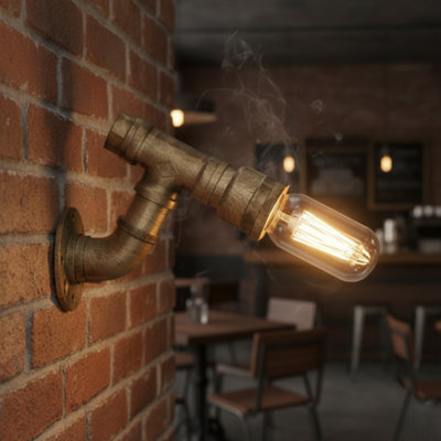  - Vintage Industrial Steampunk Water Pipe Wall Light Brushed Copper Metal E27 12.5Cm