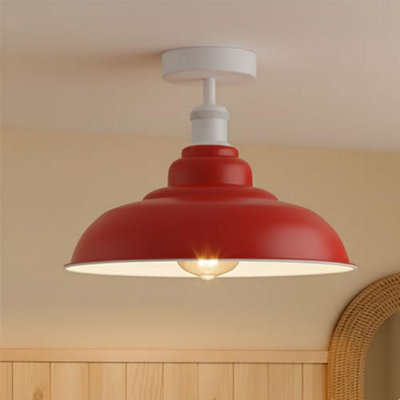 Vintage Flush Mount Ceiling Ligh E27 Holder With 32Cm Red Ceiling Lampshade Easy Fit Metal Semi Flush Lighting from B&Q