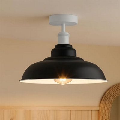 Vintage Flush Mount Ceiling Lighting E27 Holder With 32Cm Black Inner White Lampshade Easy Fit Metal Semi Light Fitting from B&Q