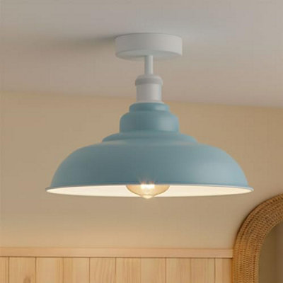 Vintage Ceiling Light Semi Flush Mount With E27 Base 32Cm Metal Lampshade Easy Fit Ceiling Light Fixture Fitting (Light Blue) from B&Q