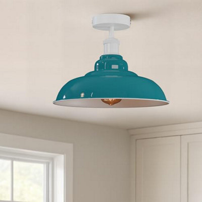Vintage Flush Mount Ceiling Lighting With E27 Base 32Cm Cyan Blue Lampshade Easy Fit Metal Shade For Ceiling Light Fitting from B&Q