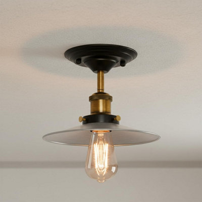 Industrial Vintage Semi Flush Mount Ceiling Lights Metal Satin Nickel Shade E27 Holder For KitchenLiving RoomHallway from B&Q