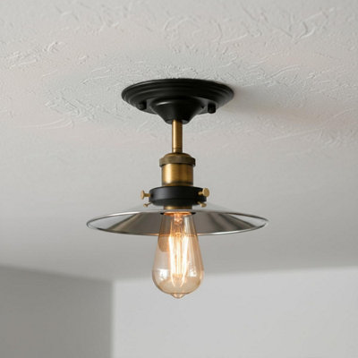 Industrial Vintage Semi Flush Mount Ceiling Lights Flat Shade 22Cm Chrome E27 Lamp Holder For KitchenLiving RoomHallway from B&Q