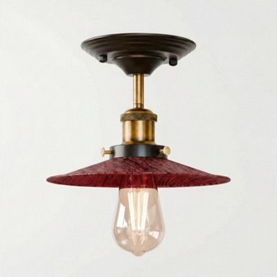 Vintage Semi Flush Mount Ceiling Light E27 Base Metal 22Cm Lamp Shade For KitchenLiving Room Rustic Red With Bulb from B&Q