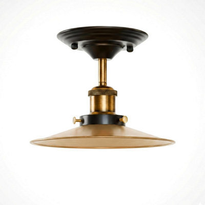 E27 Flush Fitting Ceiling Light With 22Cm Yellow Brass Lampshade Easy Fit Flush Mount Lighting For KitchenBedroom from B&Q