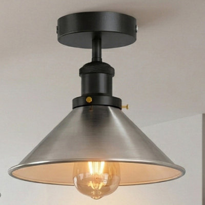 Vintage Ceiling Light Semi Flush Mount E27 Holder Cone Lampshade For Livingroom Bedroom Kitchen Hallway Satin Nickel No Bulb from B&Q