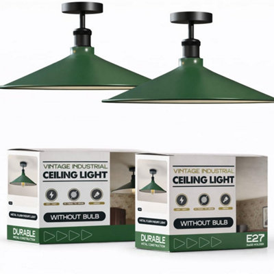  - Pack Of 2 Industrial Chandeliers Ceiling Lights With 40Cm Metal Green Lampshade With E27 Base Flush Mount Lamp For Kitchen