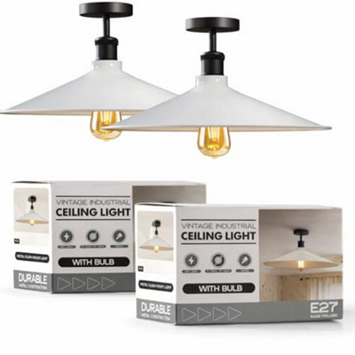 Pack Of 2 Flush Mount Ceiling Light 40Cm White Lampshade E27 Base Semi Flush Mount Ceiling Lamp Fixture For Bedroom With Bulb from B&Q