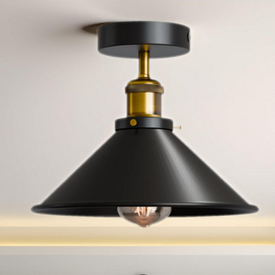 Black Vintage Ceiling Light Semi-Flush Mount With Metal E27 Holder Cone Lampshade For Livingroom Bedroom Hallway Kitchen With Bulb from B&Q