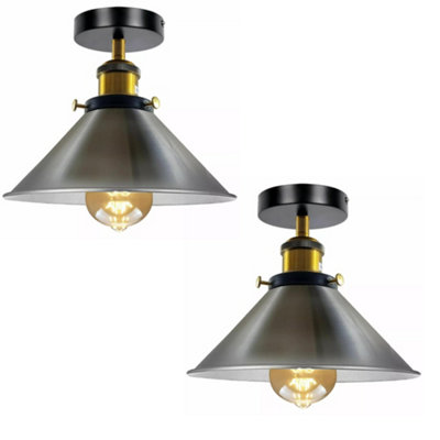  - Ledsone Semi Flush Mount Ceiling Light 22Cm Metal Shade Satin Nickel For Kitchen Living Room Bedroom Hallway