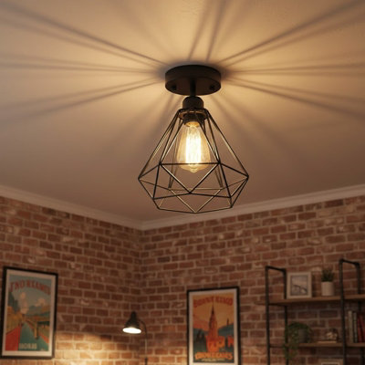 Ledsone Vintage Black Metal Cage Flush Mount Ceiling Light With E27 Socket For Indoor With Bulb from B&Q