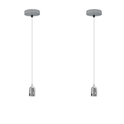  - 2 Pack Industrial Chrome Pendant Light Fitting E27 Ceiling Lamp For KitchenLiving Room & Bedroom