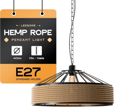 Hemp Rope Pendant Lamp 40Cm Light Fitting Lighting Kit 1M Cable With Chain Hanging E27 Holder Lamp from B&Q