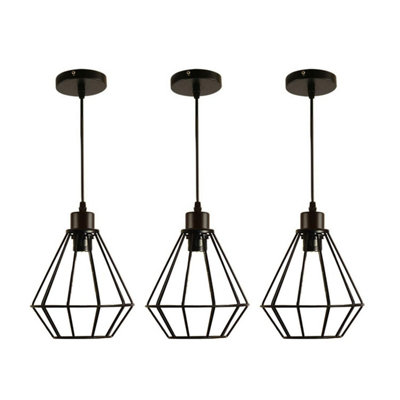 Ledsone 3 Pack Industrial Pendant Lights Black With 95Cm Adjustable Cable And E27 Bulb Holder For Kitchen Or Bedroom from B&Q