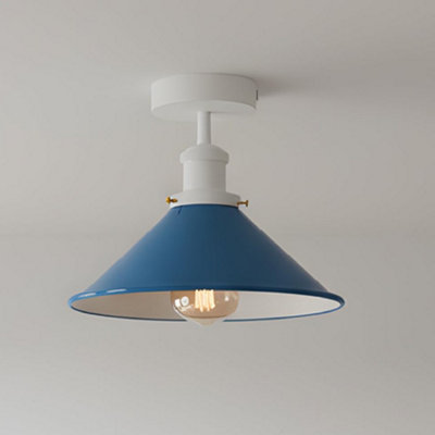 Vintage Ceiling Light Semi Flush Mount With Metal Blue Cone Lampshade E27 Holder For Livingroom Bedroom No Bulb from B&Q