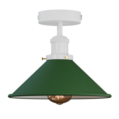 Vintage Semi Flush Ceiling Light 22Cm Green Cone Shaped E27 Ceiling Lamp Fixtures For Dining RoomCorridor Or Balcony from B&Q