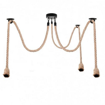 3Head Vintage Edison Multiple Adjustable Diy Hemp Rope Ceiling Spider Lamp Light Pendant Lighting from B&Q