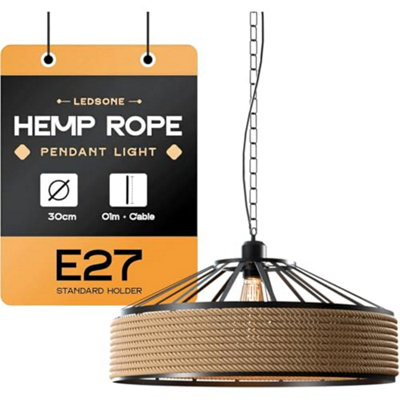 Ledsone Hemp Rope Pendant Light 30Cm With E27 Holder And 1M Cable For Kitchen Island Dining Room Or Living Room from B&Q