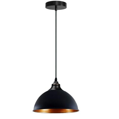 Ledsone Black Inner Gold Vintage Dome Pendant Light 21Cm Industrial Ceiling Lamp With Bulb For Dining Room Bar Or Restaurant from B&Q