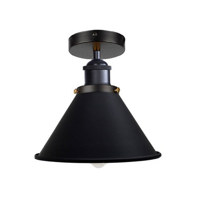 Semi Flush Mount Ceiling Light With E27 Base Industrial Vintage Brass Cone Shade Black Finish Includes Bulb Suitable from B&Q