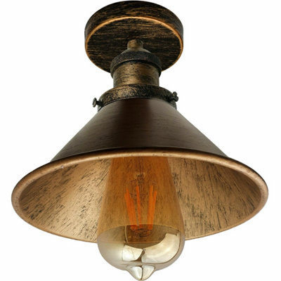  - Semi Flush Mount Ceiling Light With E27 Base Industrial Vintage Brass Cone Shade Brushed Copper Finish For Kitchen Or Dining