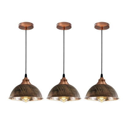  - Ledsone 3 Pack Pendant Light Round  Brushed Copper Industrial Ceiling Fixture With Bulb For Dining Room Bar Or Restaurant