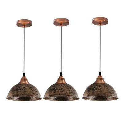 Ledsone 3 Pack Vintage Metal Pendant Light Dome Shape 21Cm Brushed Copper Industrial Ceiling Light With Bulb For Dining Room Bar from B&Q