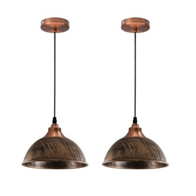 Ledsone 2 Pack Vintage Metal Pendant Light Dome Shape 21Cm Brushed Copper Industrial Ceiling Light Without Bulb from B&Q