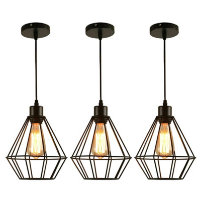 Ledsone 3 Pack Industrial Black Metal Pendant Light Shade With E27 Bulb Kitchen Loft Or Bar