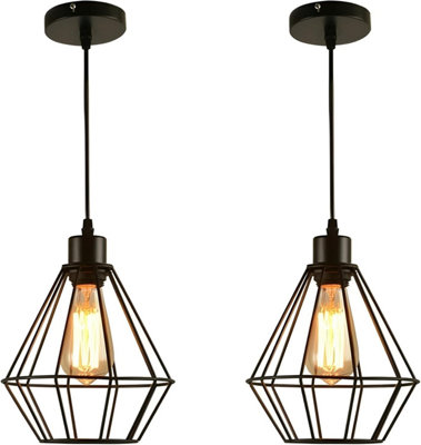 Ledsone 2 Pack Industrial Black Metal Pendant Light With E27 Base Bulb For Kitchen Loft Or Bar