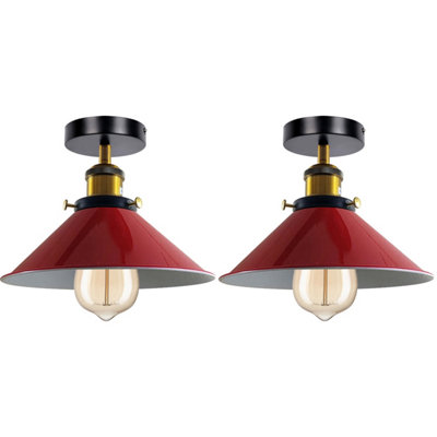 Flush Mount Ceiling Light For HallwayKitchenBedroomLiving Room E27 Base 22Cm Red Lampshade from B&Q