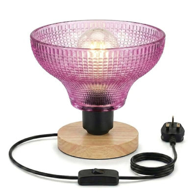 Ledsone Wooden Bedside Lamp With Purple Diamond Glass Shade E27 Plug In Desk Light For Bedroom & Living Room 2M Cable from B&Q