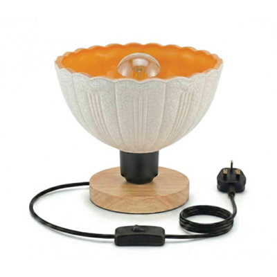 Ledsone Wooden Bedside Lamp With Yellow Crackle Melon Glass Shade E27 Plug In Desk Light 2M Cable On Off Switch For Bedroom from B&Q